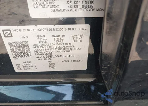2021 GMC Sierra 1500 4Wd Short Box Denali from USA, damaged, VIN 3GTU9FEL0MG328193